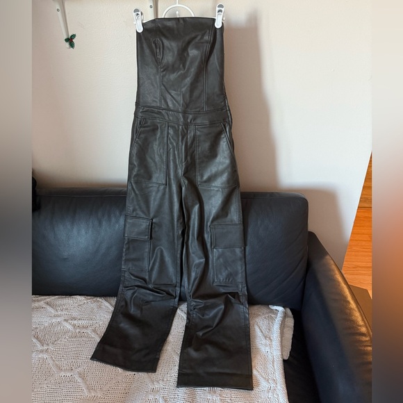 Zara Pants - Dark green  Faux Leather Cargo Jumpsuit